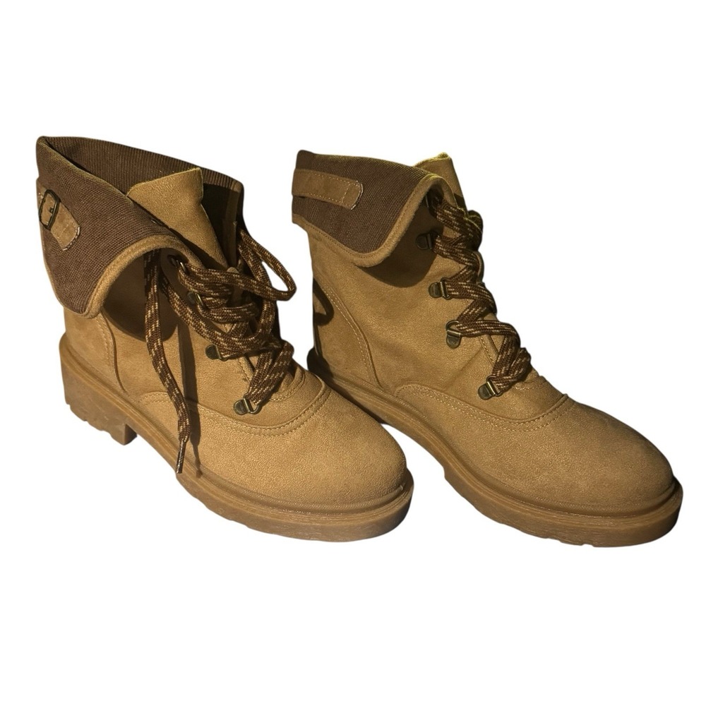 Jellypop Norri Lace Up Fold‎ Over Combat Boots Tan Women 7.5M GorpCore